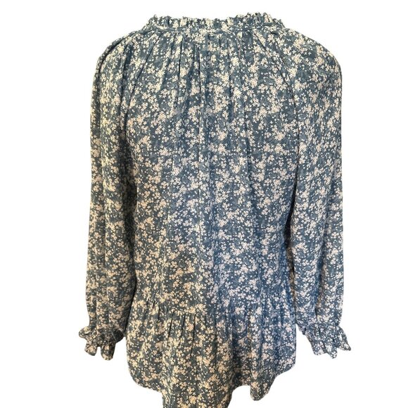 💖LOFT XS Blue Floral Ruffle Collar Peplum Blouse - Picture 3 of 7